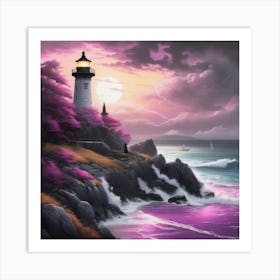 Lighthouse At Sunset Landscape 21 Art Print