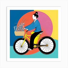 Asian Woman Riding A Bicycle Art Print