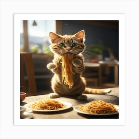 Cat Eating Spaghetti 1 Art Print