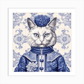 Royal Cats Delft Tile Illustration 2 Art Print