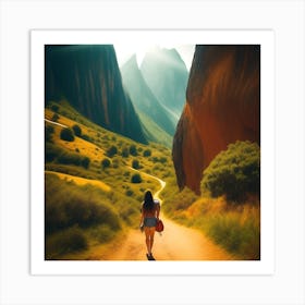 Woman Walking Through The Mountains Art Print