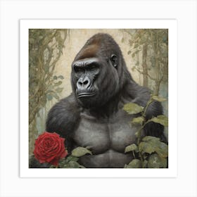 Gorilla With Rose Art Print