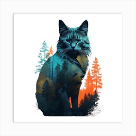 Cute Cat In The Forest Art Print