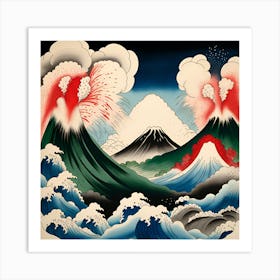 Forced of Nature Elements, Japanese Monochromatic Watercolor Art Print
