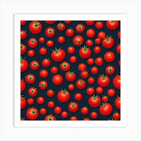 Seamless Pattern Of Tomatoes On Black Background Art Print