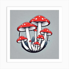 Mushrooms And Leaves Art Print