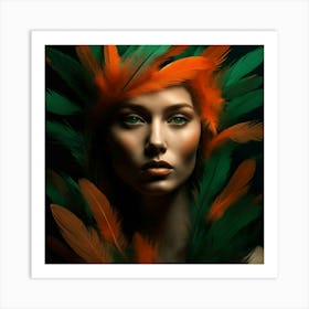 Portrait Of A Woman With Feathers Art Print