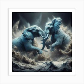 Elephants Fighting Art Print