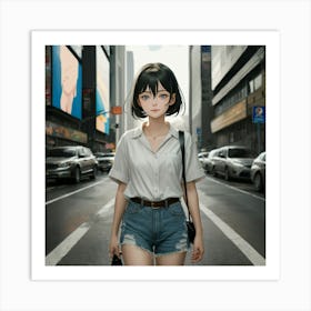 Anime Girl On The Street Art Print