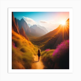 Woman Walking In The Mountains 5 Art Print