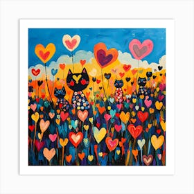 Abstract painting of a cat in a flower field 9 Art Print