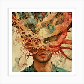 Man With An Octopus Head Art Print