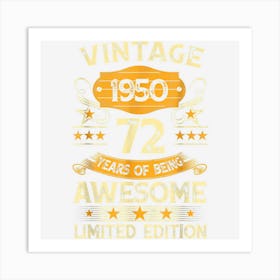 72 Years Old Gift Vintage 1950 Limited Edition 72nd Birthday Art Print