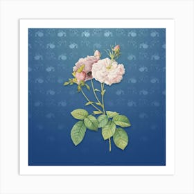 Vintage Damask Rose Botanical on Bahama Blue Pattern n.0660 Art Print