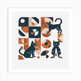 Cats And Geometric Shapes Art Print