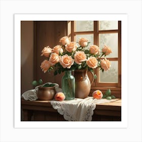 Peach Roses Art Print