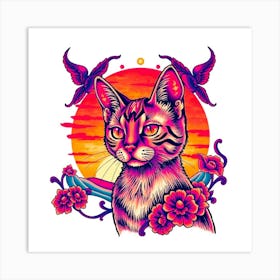 Cat With Flowers Art Print