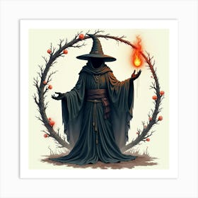 Black Magic Warlock With A Watercolor Spell Circle 1 Art Print