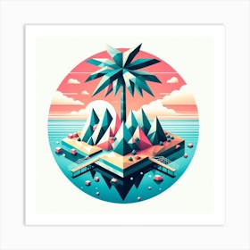 Geometric Art Island with palm tree 3 Art Print