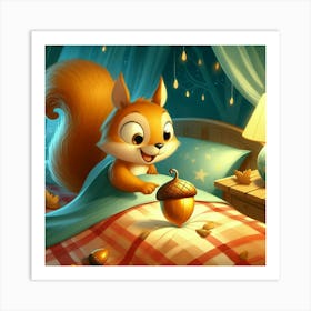 Squirrel In Bed WALL Art 1 Art Print