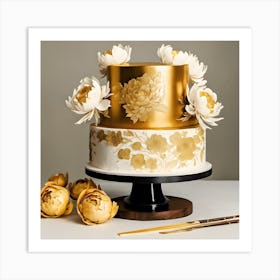 Gold Peony Wedding Cake Art Print