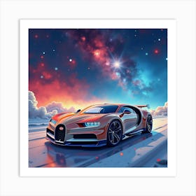 Bugatti Bolide With A Colorful, Watercolor Celestial Scene Art Print