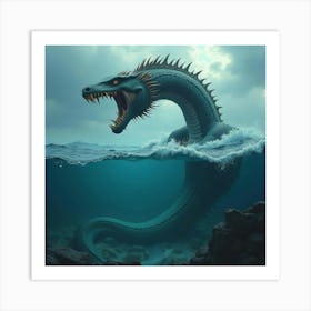 A Gigantic, Mystical Sea Serpent Emerging From The Ocean Depths 1 Art Print