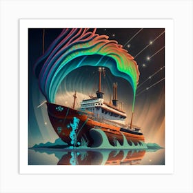 Ship on a tsunami wave Art Print