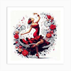 Line Art Flamenco Dancer 4 Art Print