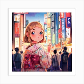 Girl In Kimono Art Print