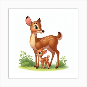 A deer with a small fawn Art Print