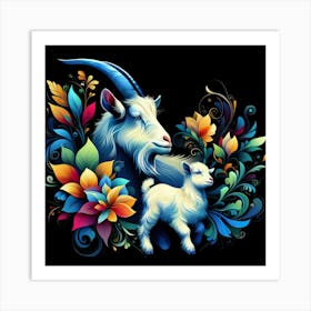 Goat And Flower Art Print