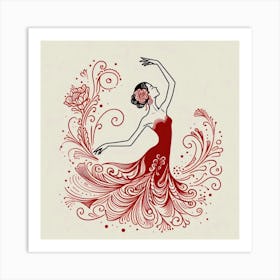 Line Art Flamenco Dancer 11 Art Print