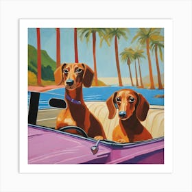 Dachshunds Dogs in Convertible Series. Style of David Hockney 4 Art Print