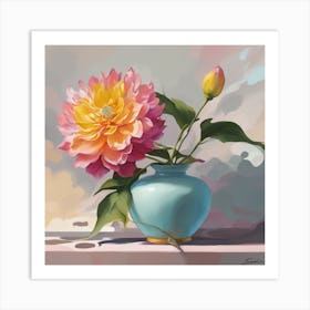 Dahlia In A Blue Vase Art Print