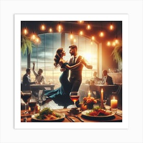 Couple Dancing At The Restaurant Art Print