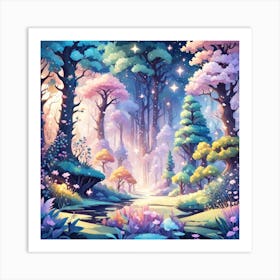 A Fantasy Forest With Twinkling Stars In Pastel Tone Square Composition 419 Art Print