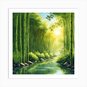 A Stream In A Bamboo Forest At Sun Rise Square Composition 41 Art Print