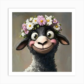 Sheep With Flowers Póster