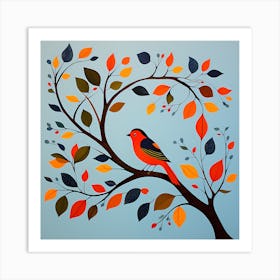 Gond Art India, Bird On a Branch, folk art, 140 Art Print