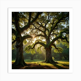 Oak Trees At Sunrise Art Print