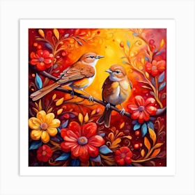 Birds On A Branch Art Print