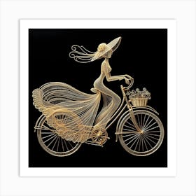 Woman Riding A Bicycle Art Print