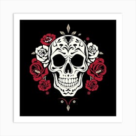 Sugar Skull With Roses Art Print