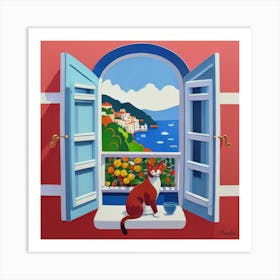 Open Window With Cat Matisse Style Amalfi Coast 4 Art Print