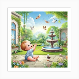 Infant Enjoying Rain Art Print