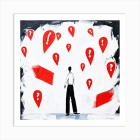 Abstract Illustration Of A Human Figure Pondering In A Sea Of White With Vivid Red Caution Signs Ch (4) Art Print