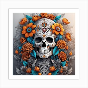 Sugar Skull With Flowers Art Print