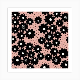 Black Daisies Pink Art Print