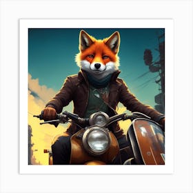 Fox On A Motorcycle Art Print